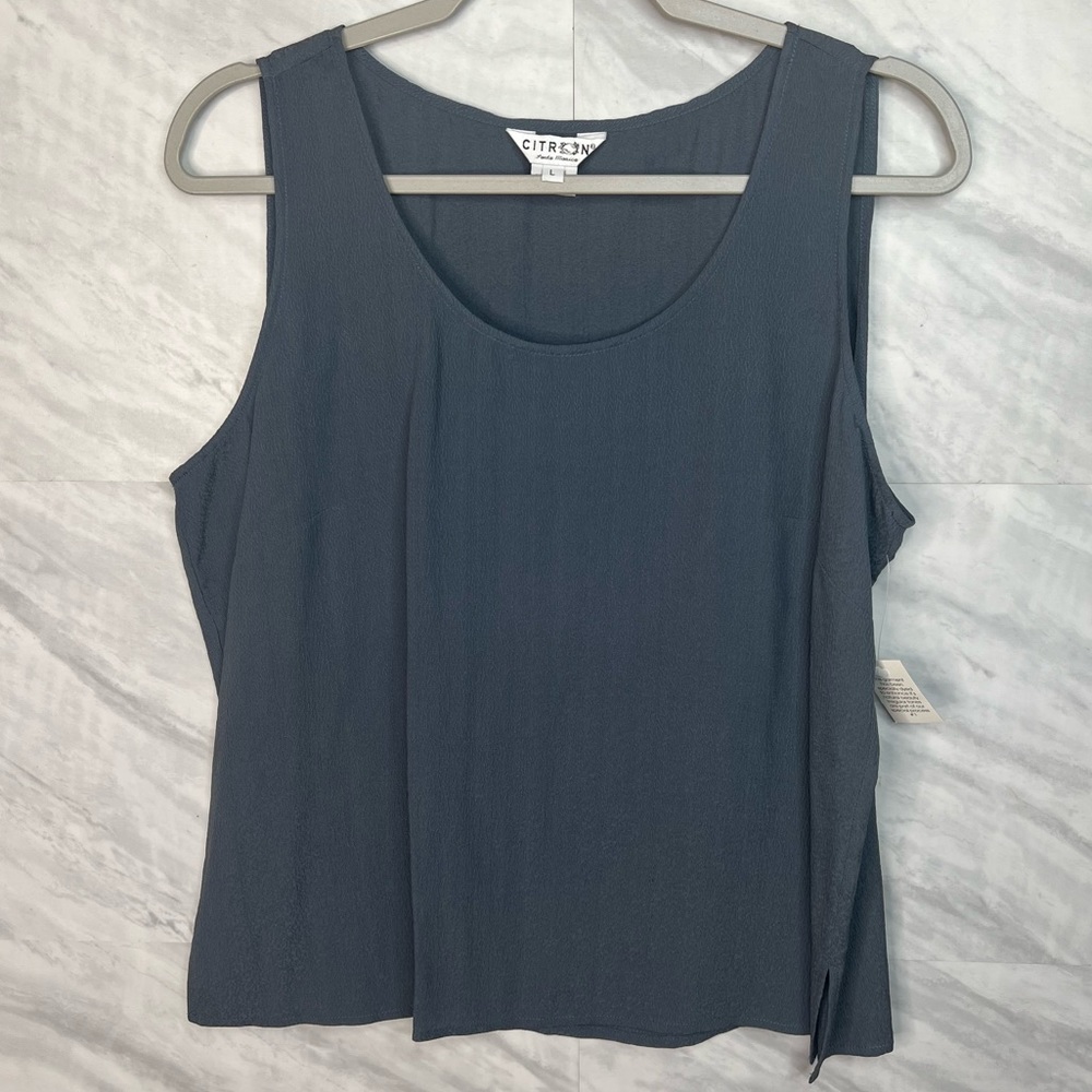 Citron Santa Monica Textured Grey Silk Tank Large NWT